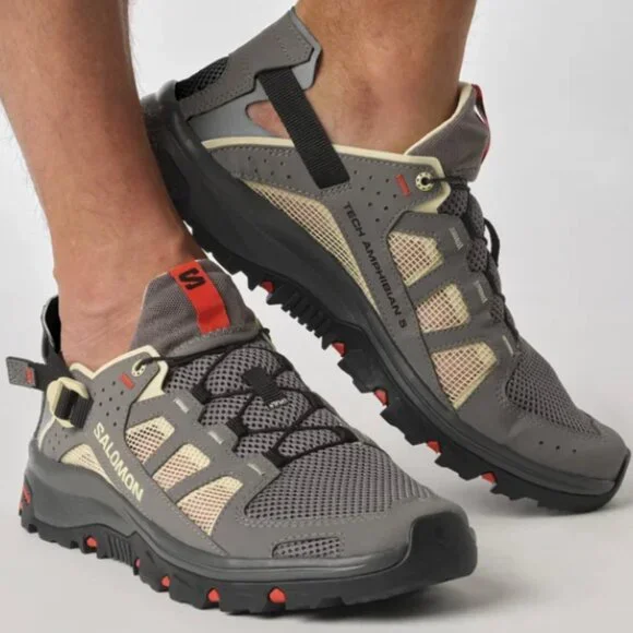 NEW Salomon TECHAMPHIBIAN 5 Men's Water Shoes Size 9.5 Pewter/Moth/Fiery Red - Picture 1 of 15